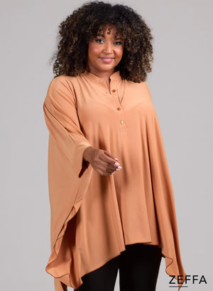 Zeffa Oversized Tunic Poncho with Buttons Gold Ochre