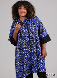 Zeffa Oversized Long Hoody Tunic Dotted Animal Blue