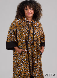 Zeffa Oversized Long Hoody Tunic Dotted Animal Ochre