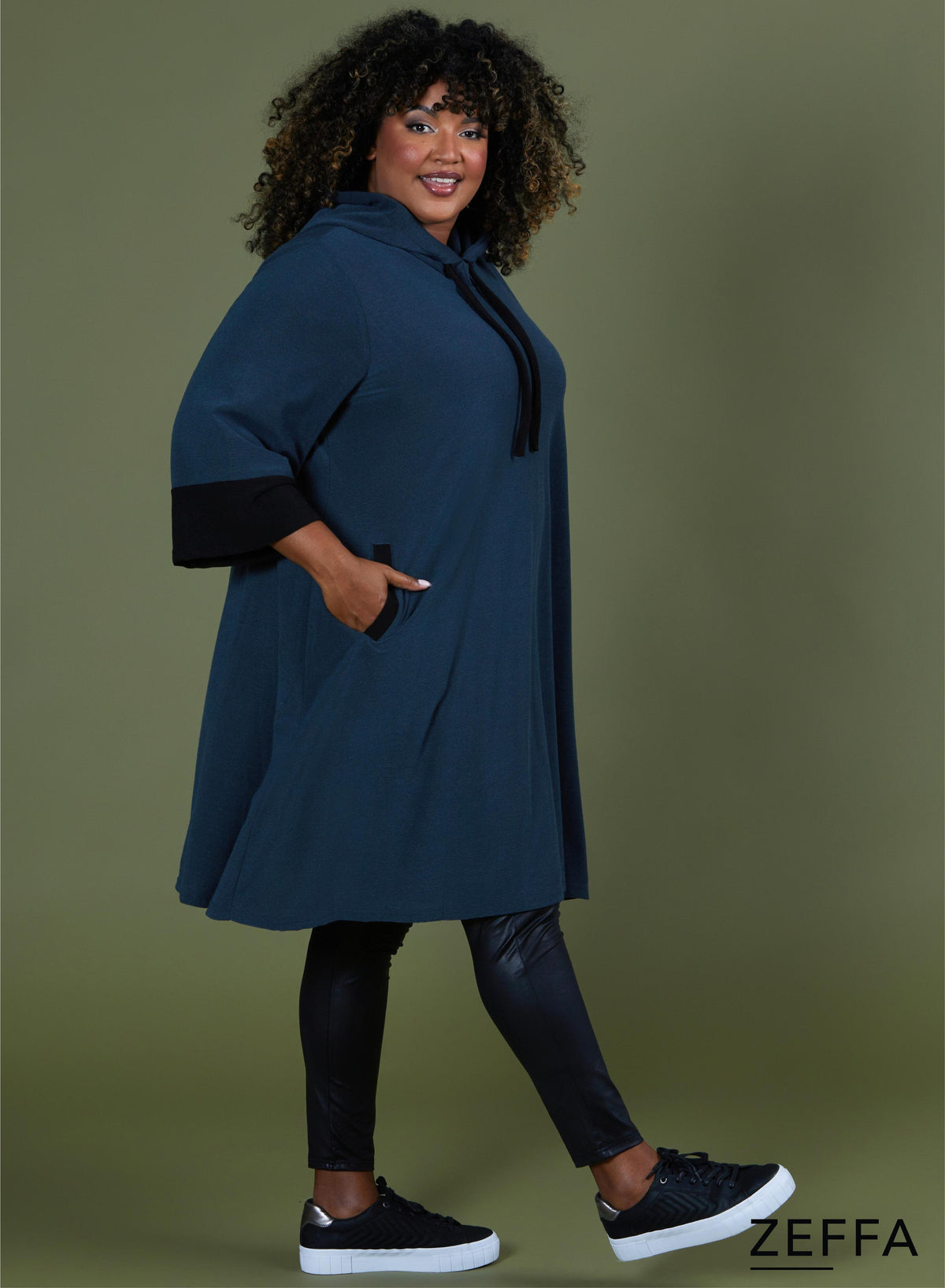 Zeffa Oversized Long Hoody Tunic D. Grey