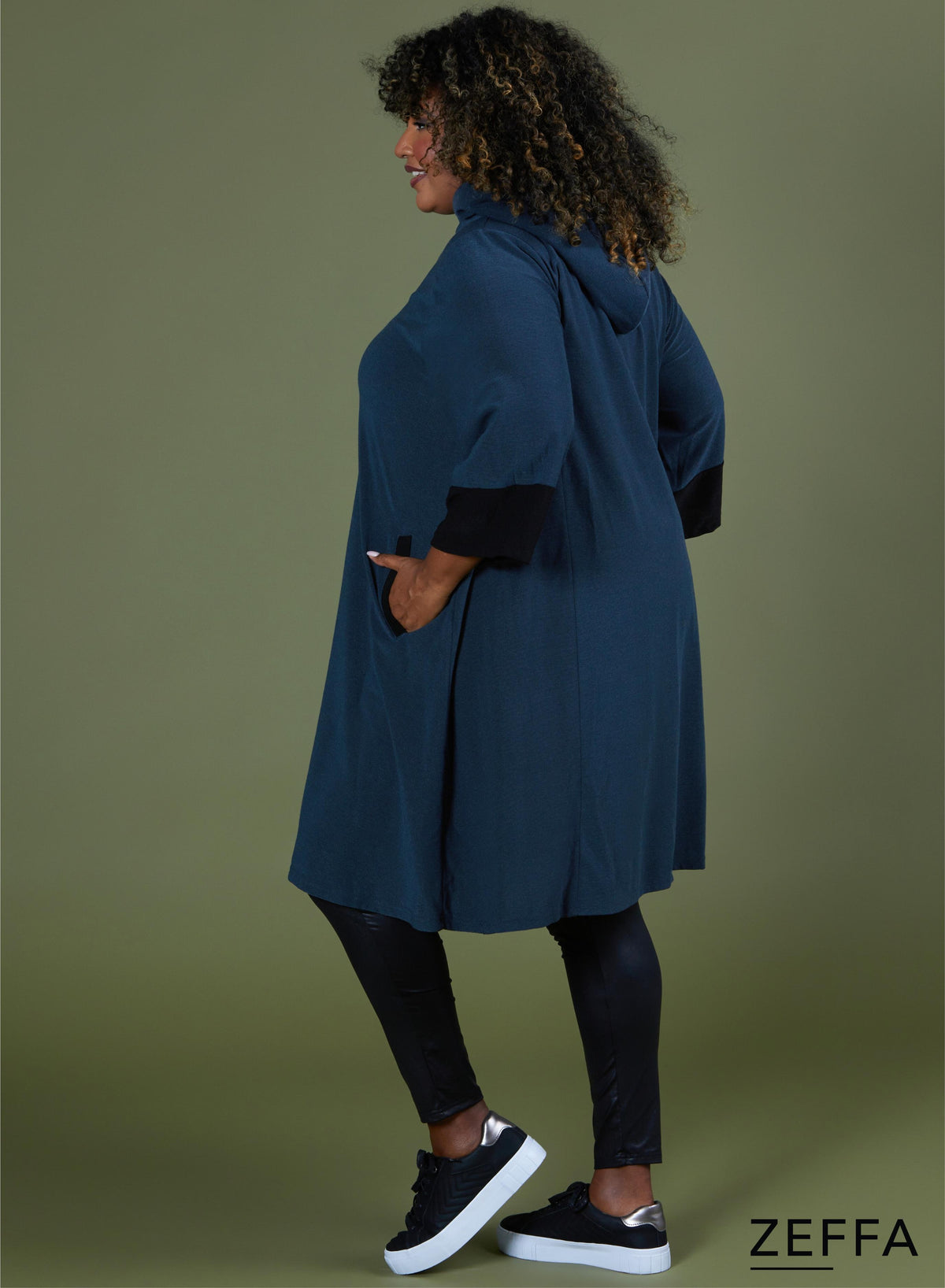 Zeffa Oversized Long Hoody Tunic D. Grey