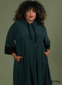 Zeffa Oversized Long Hoody Tunic Khaki