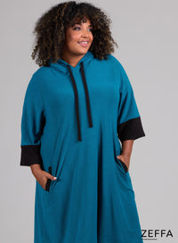 Zeffa Oversized Long Hoody Tunic Petrol