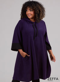 Zeffa Oversized Long Hoody Tunic Dark Purple