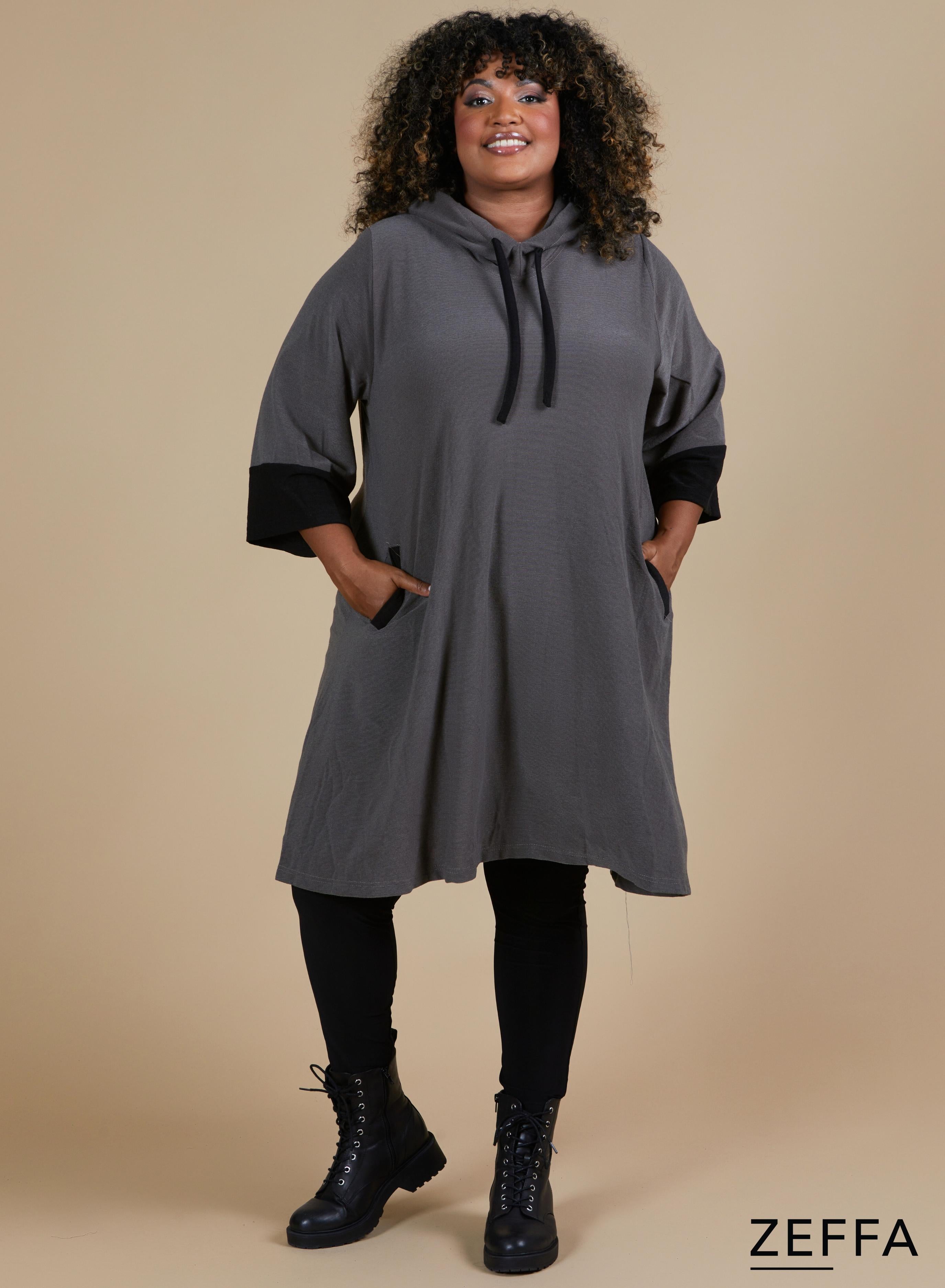 Zeffa Oversized Long Hoody Tunic Taupe
