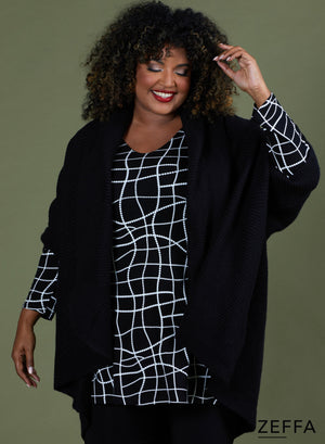 Zeffa Oversized Knitted Cardigan Black