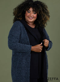 Zeffa Melange Cardigan With Hoody Black