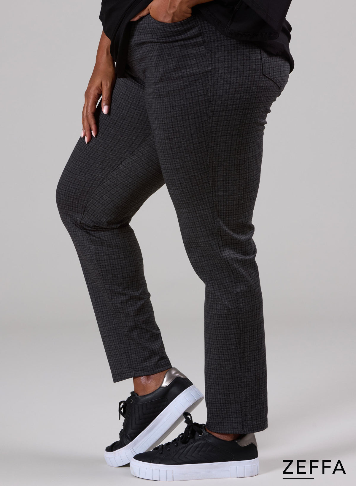 Zeffa Stretchy Warm Viscose Broek met Ruitjespatroon Grijs