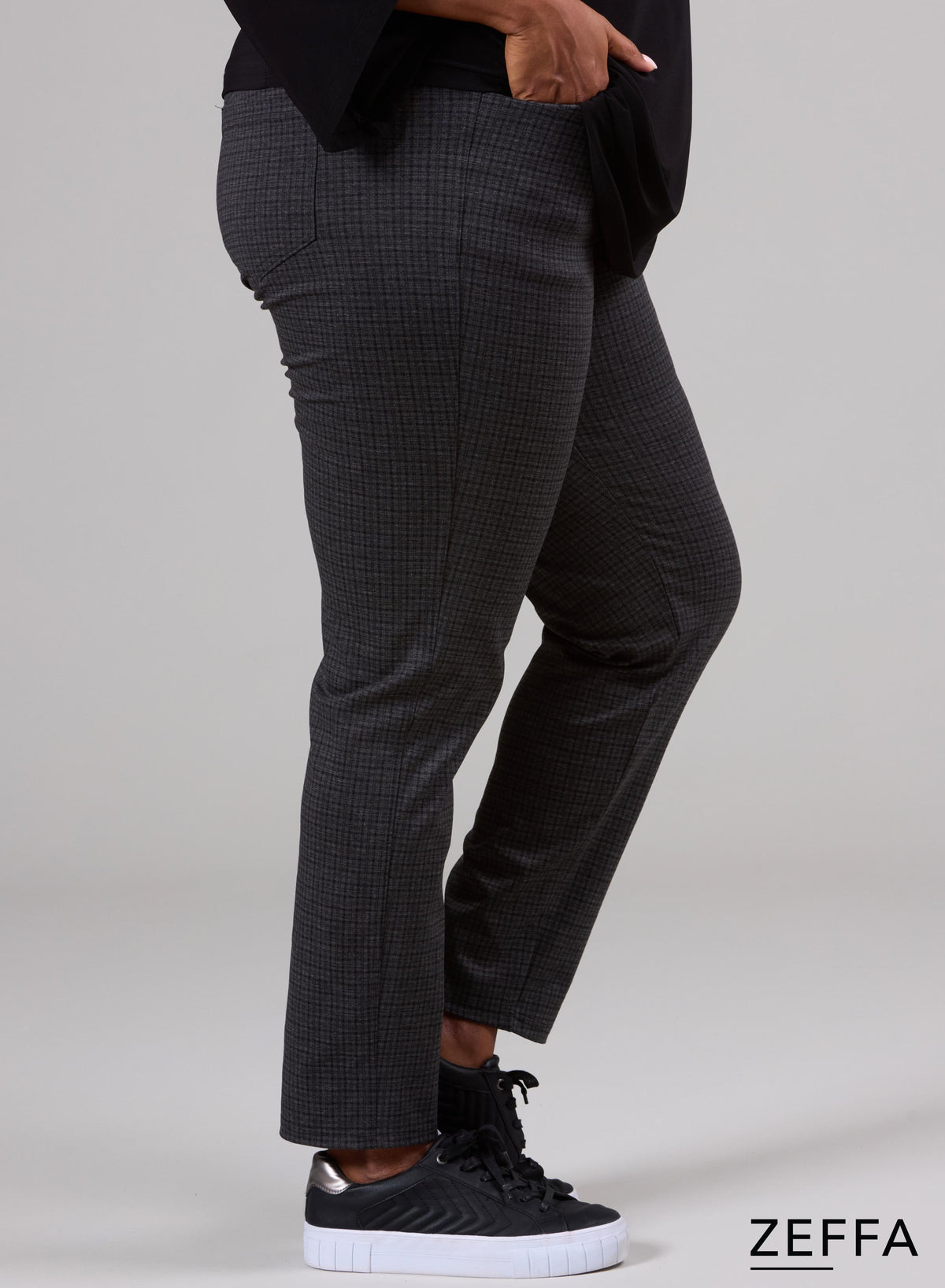 Zeffa Stretchy Warm Viscose Broek met Ruitjespatroon Grijs