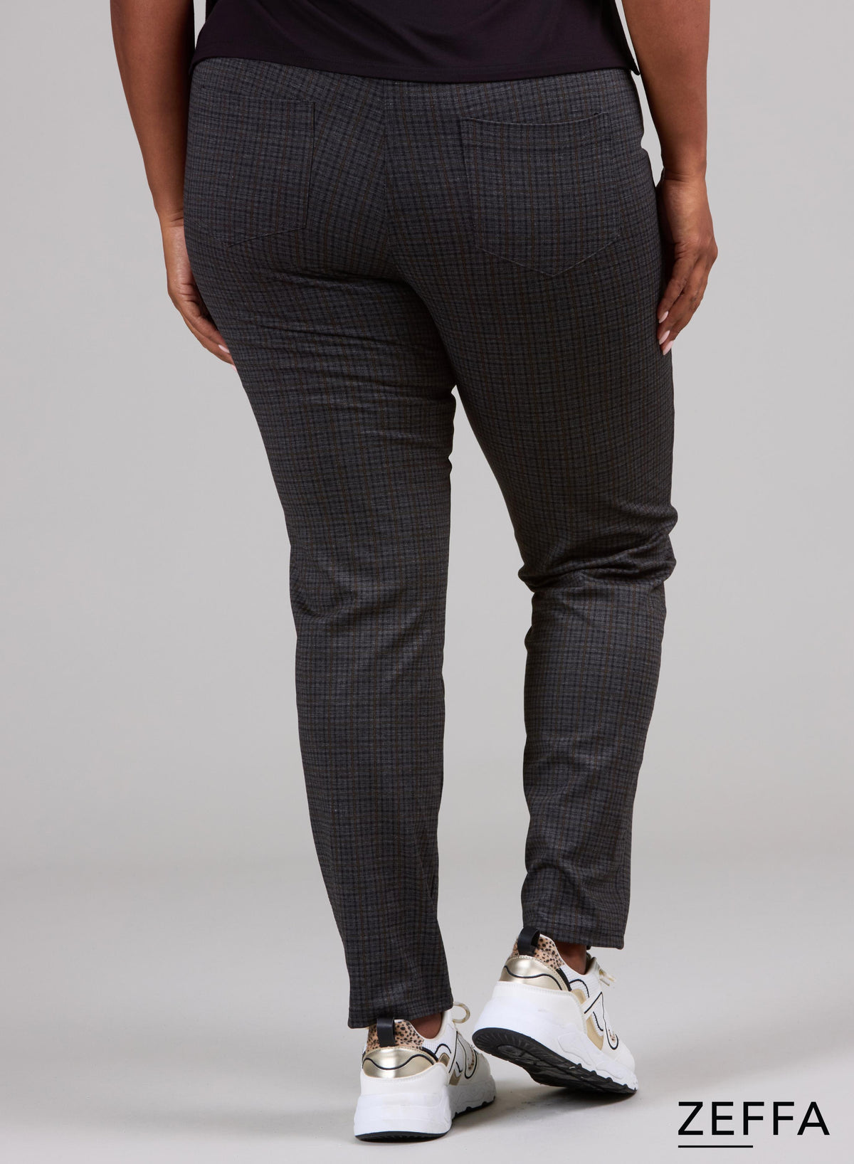 Zeffa Stretchy Warm Viscose Broek met Ruitjespatroon Grijs Mosterd