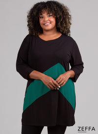 Zeffa Broad Panel Tunic Black & Solid Green