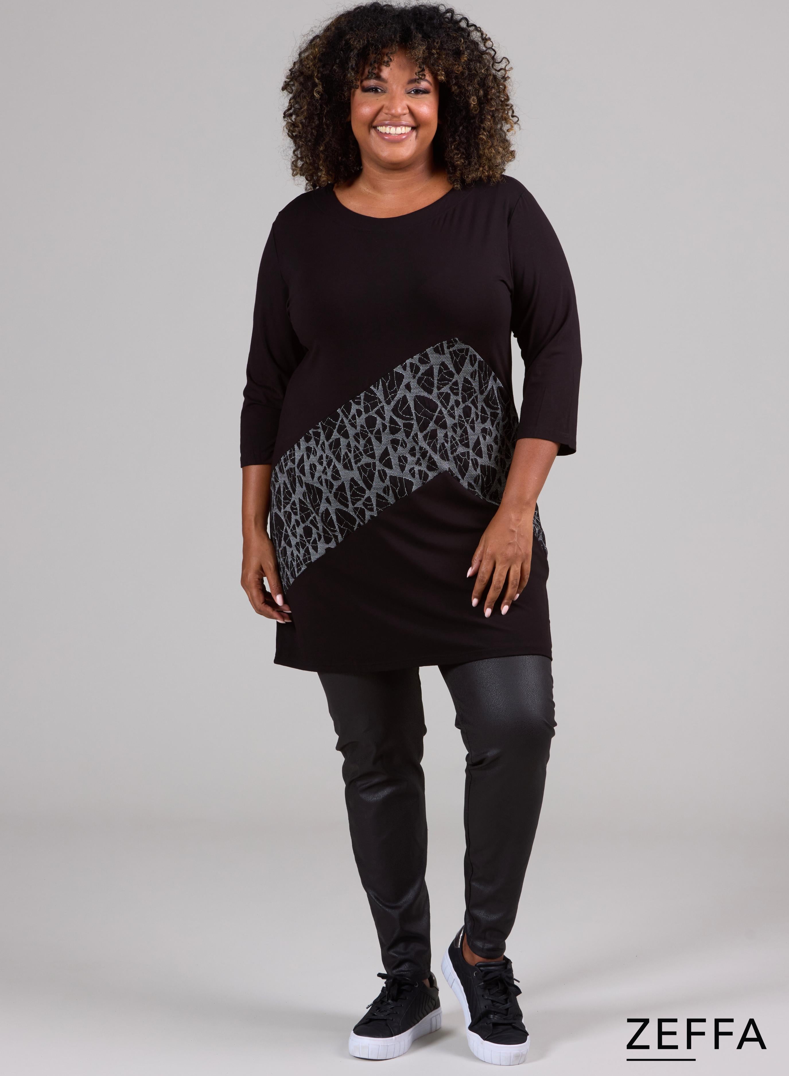 Zeffa Broad Panel Tunic Grey Triangles