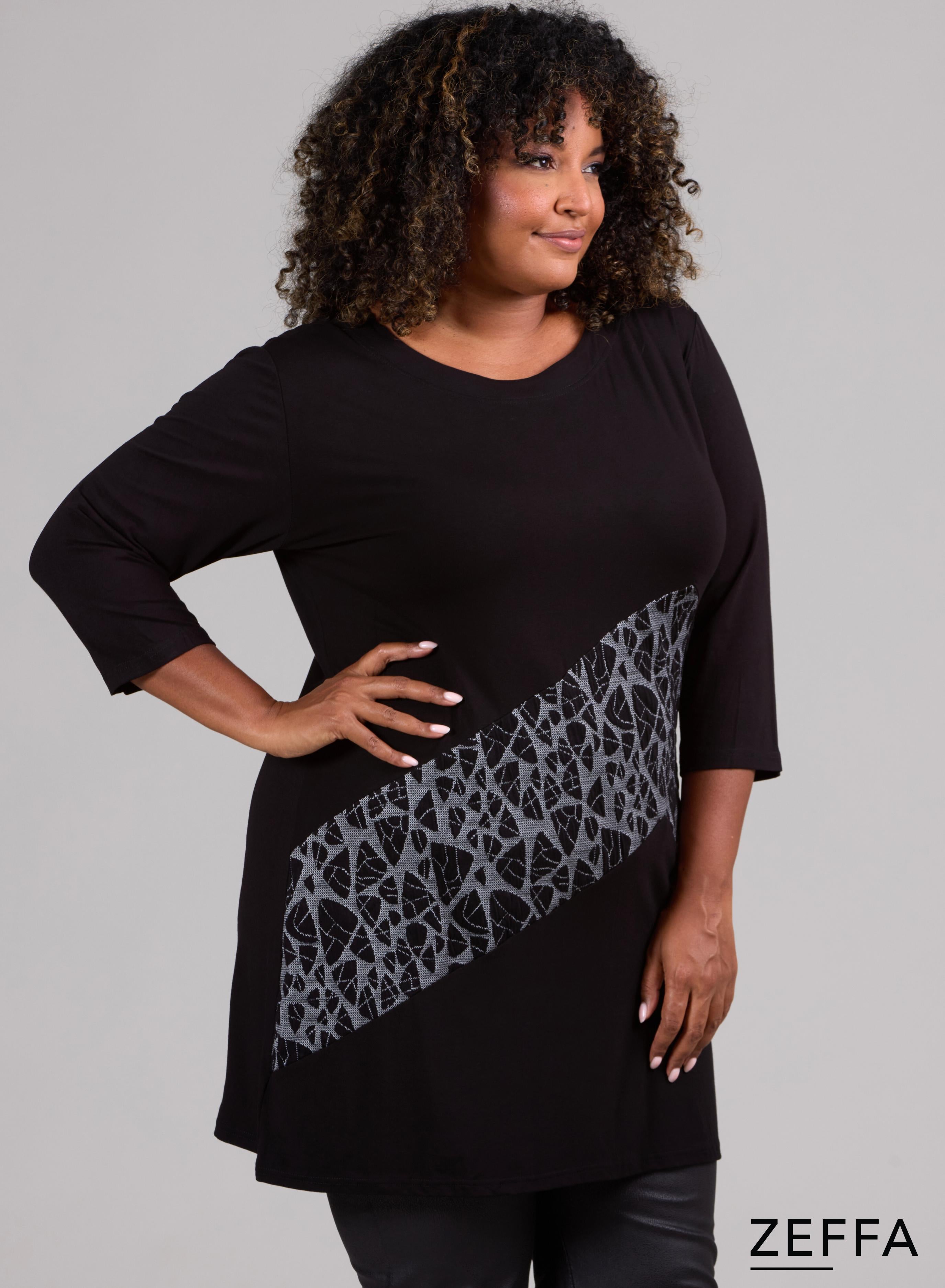 Zeffa Broad Panel Tunic Grey Triangles