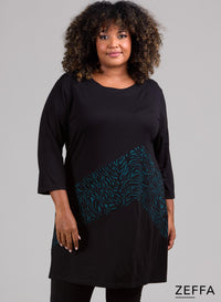 Zeffa Broad Panel Tunic Black & Zebra Green