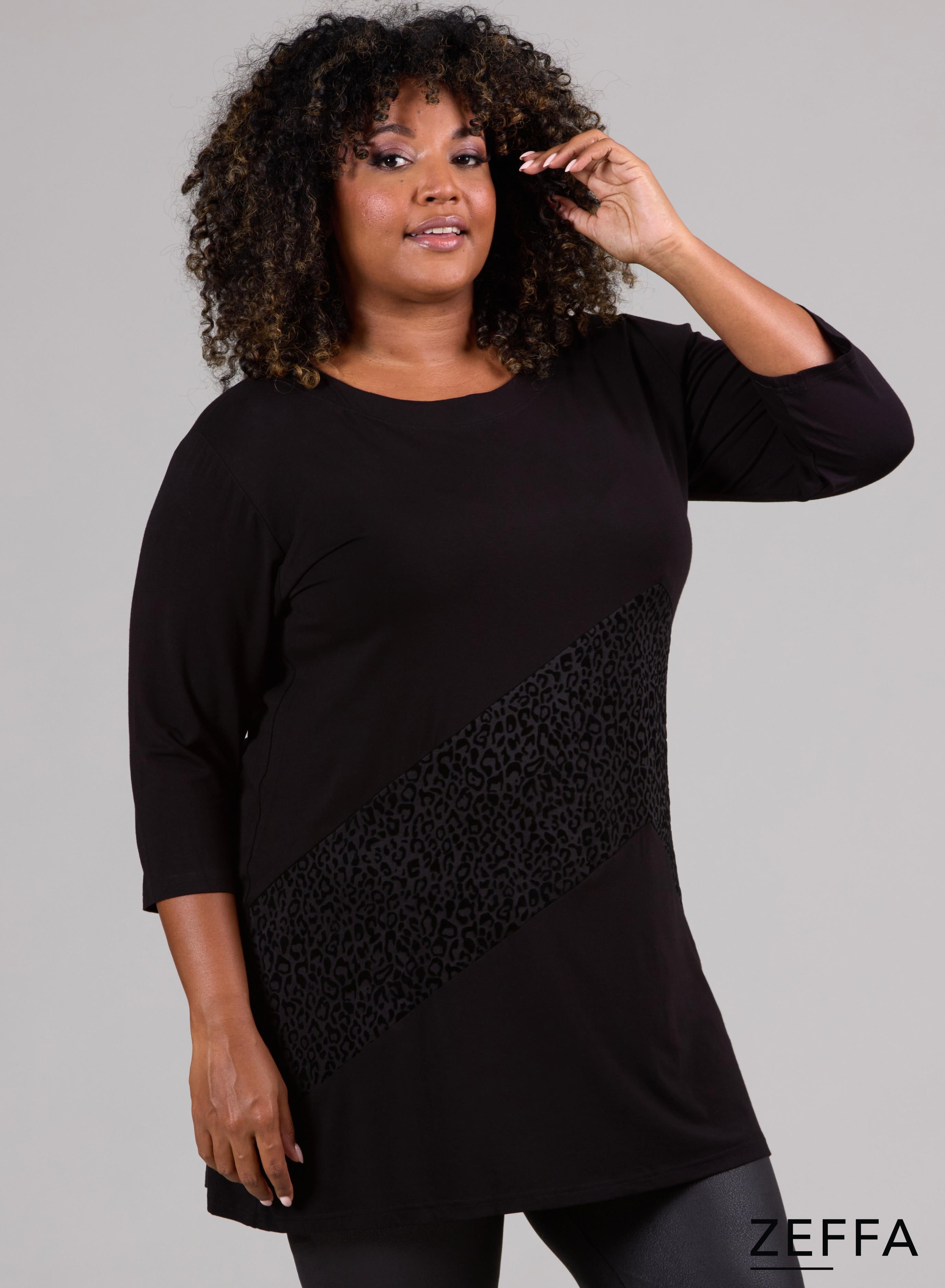 Zeffa Broad Panel Tunic Black Leopard