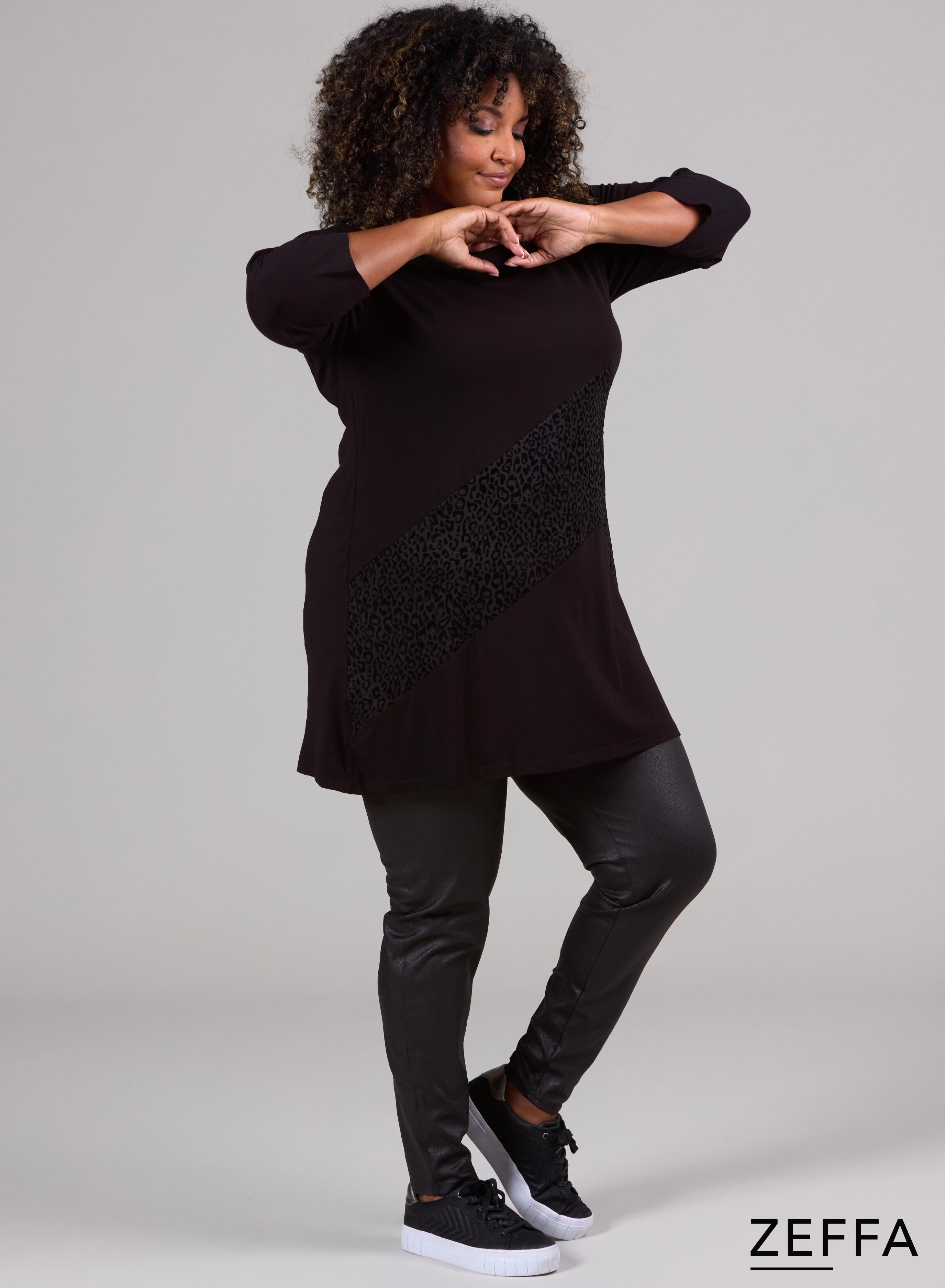 Zeffa Broad Panel Tunic Black Leopard