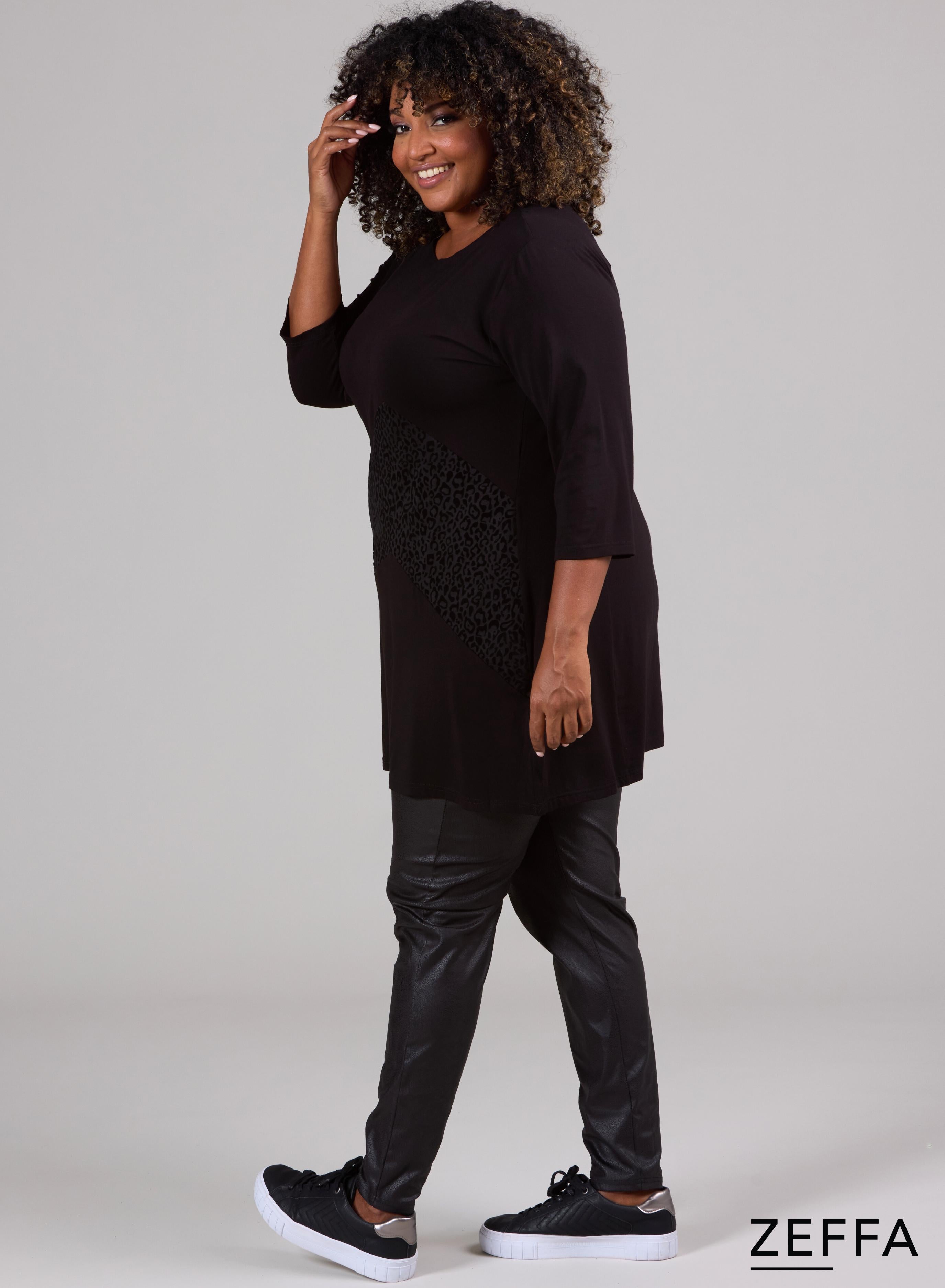 Zeffa Broad Panel Tunic Black Leopard