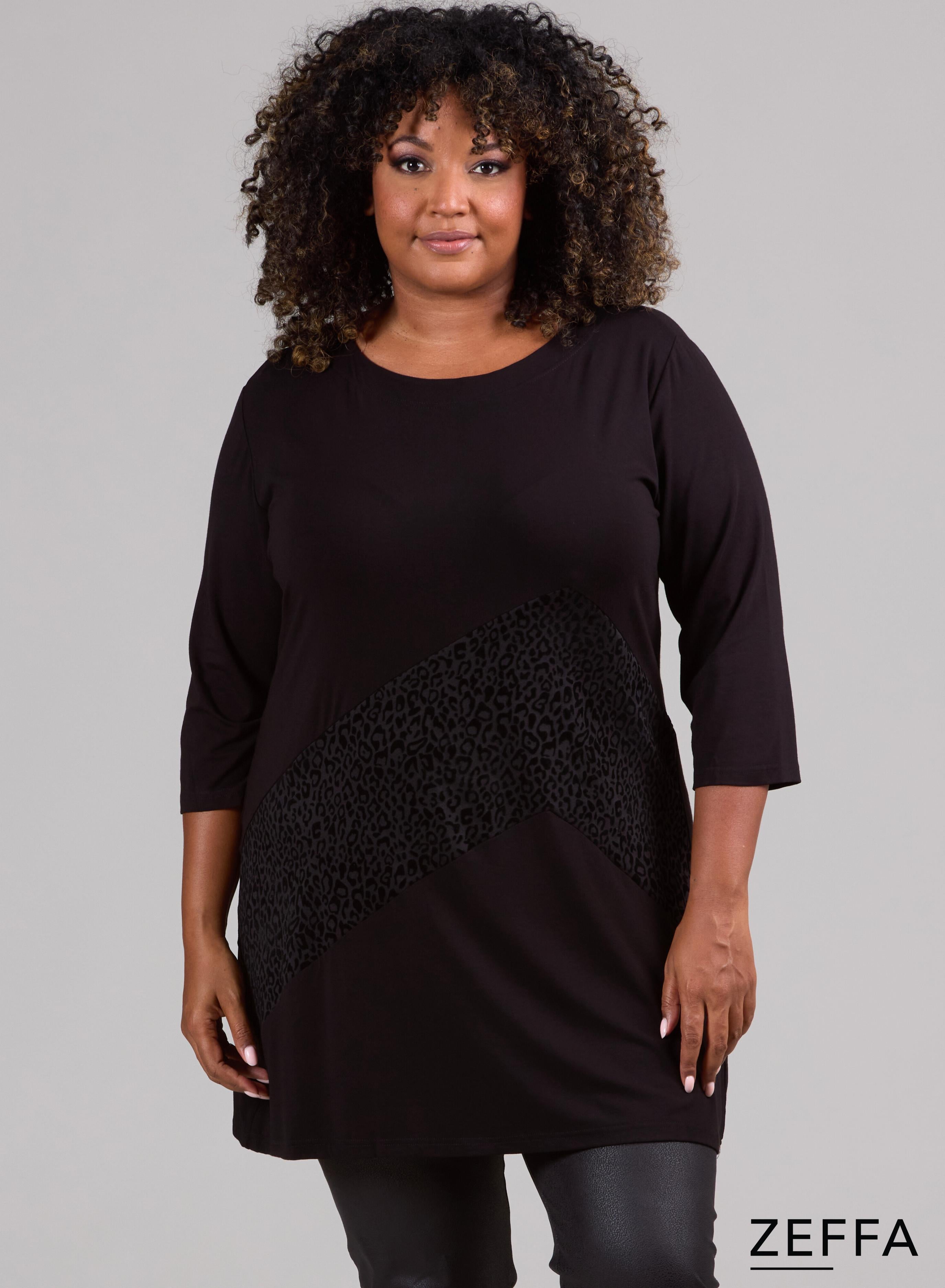 Zeffa Broad Panel Tunic Black Leopard