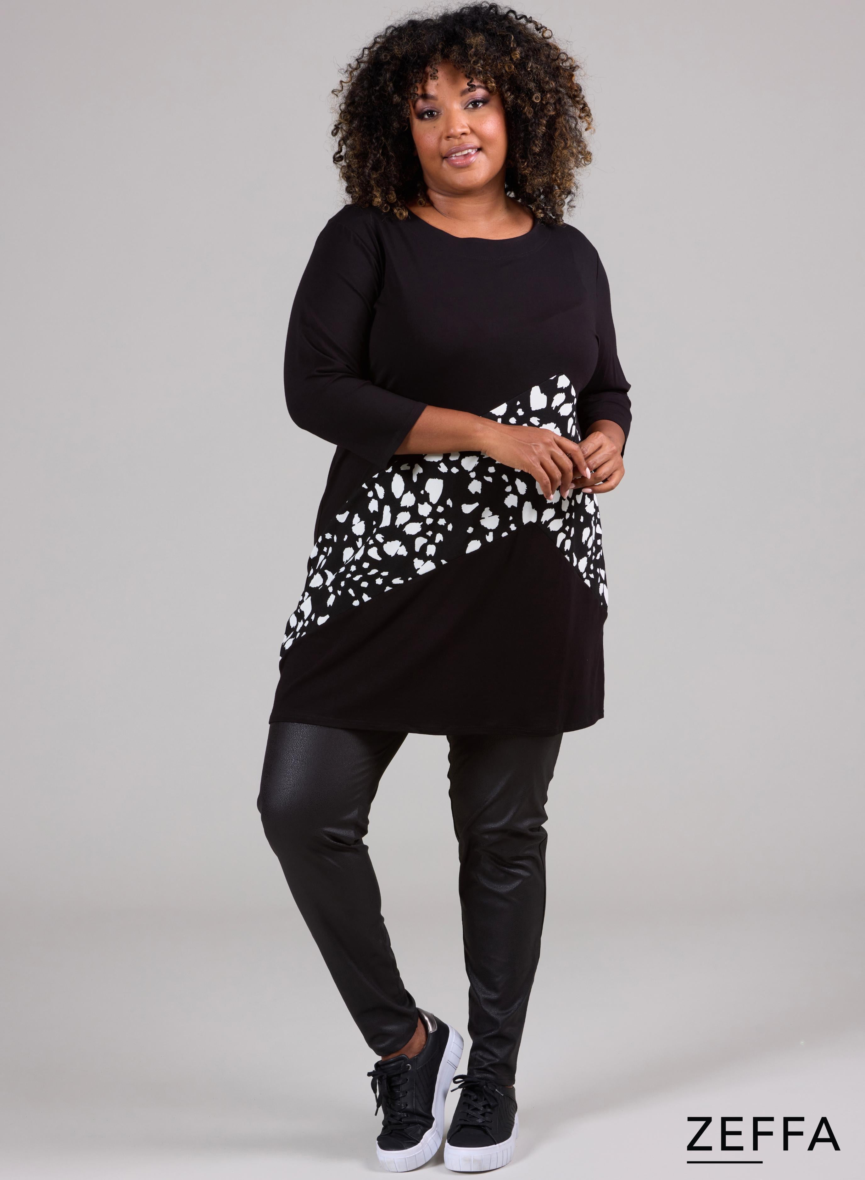 Zeffa Broad Panel Tunic Black &amp; White Animal