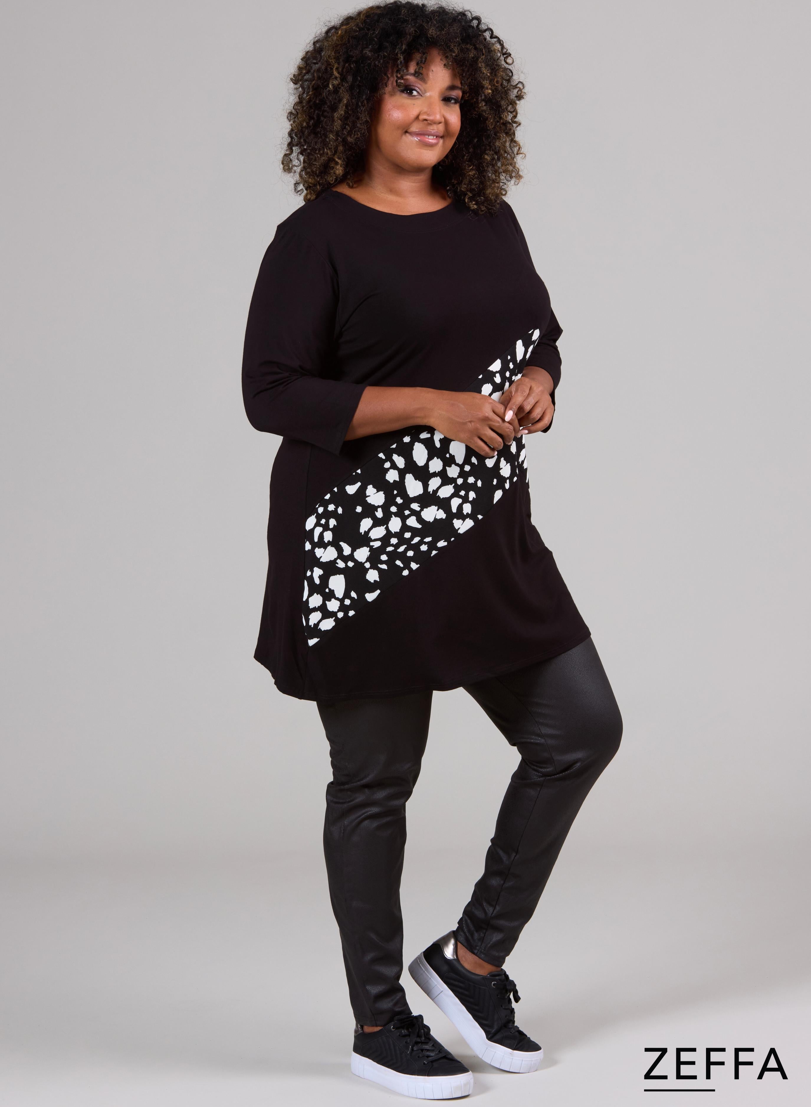 Zeffa Broad Panel Tunic Black &amp; White Animal
