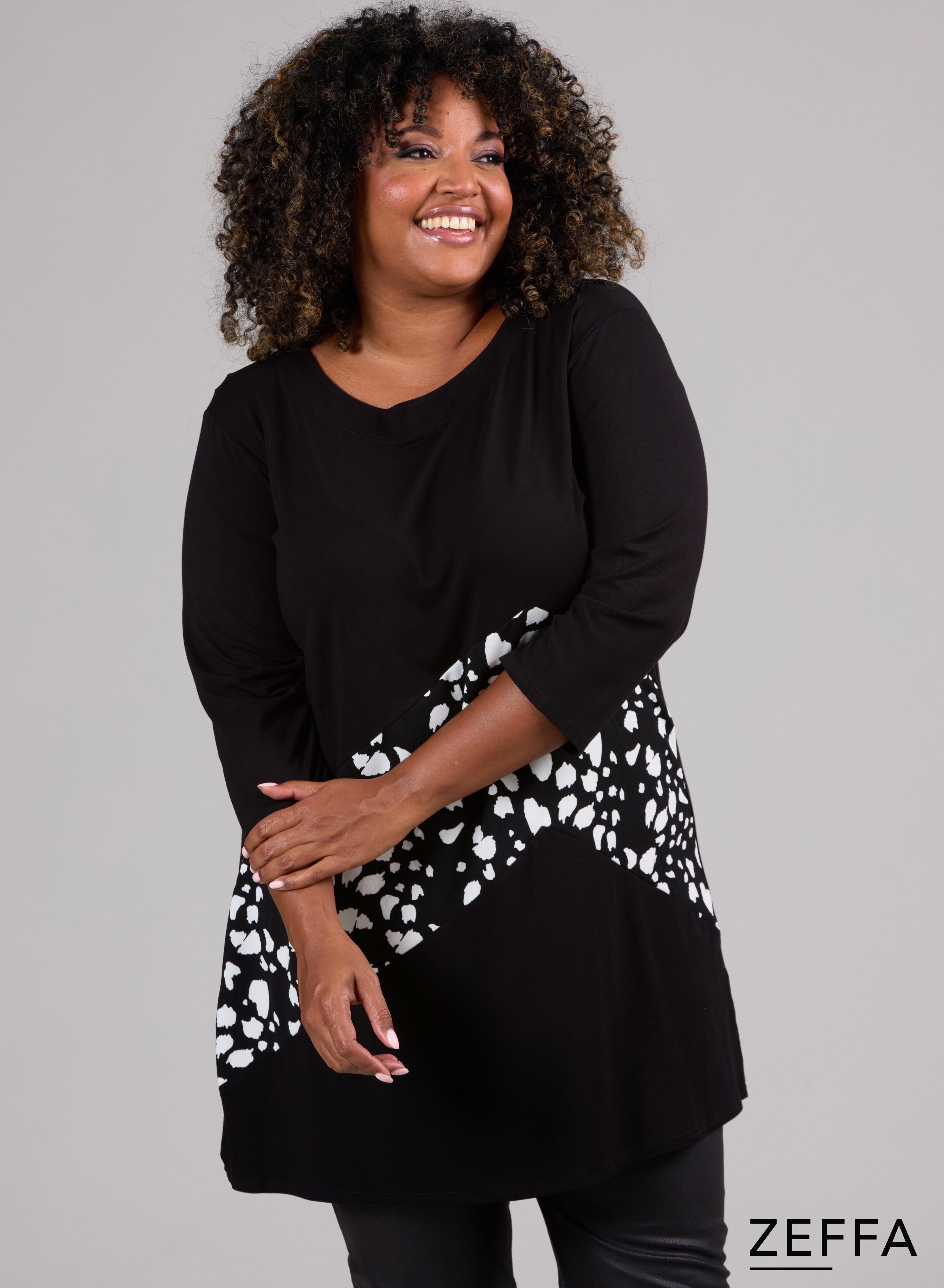 Zeffa Broad Panel Tunic Black &amp; White Animal