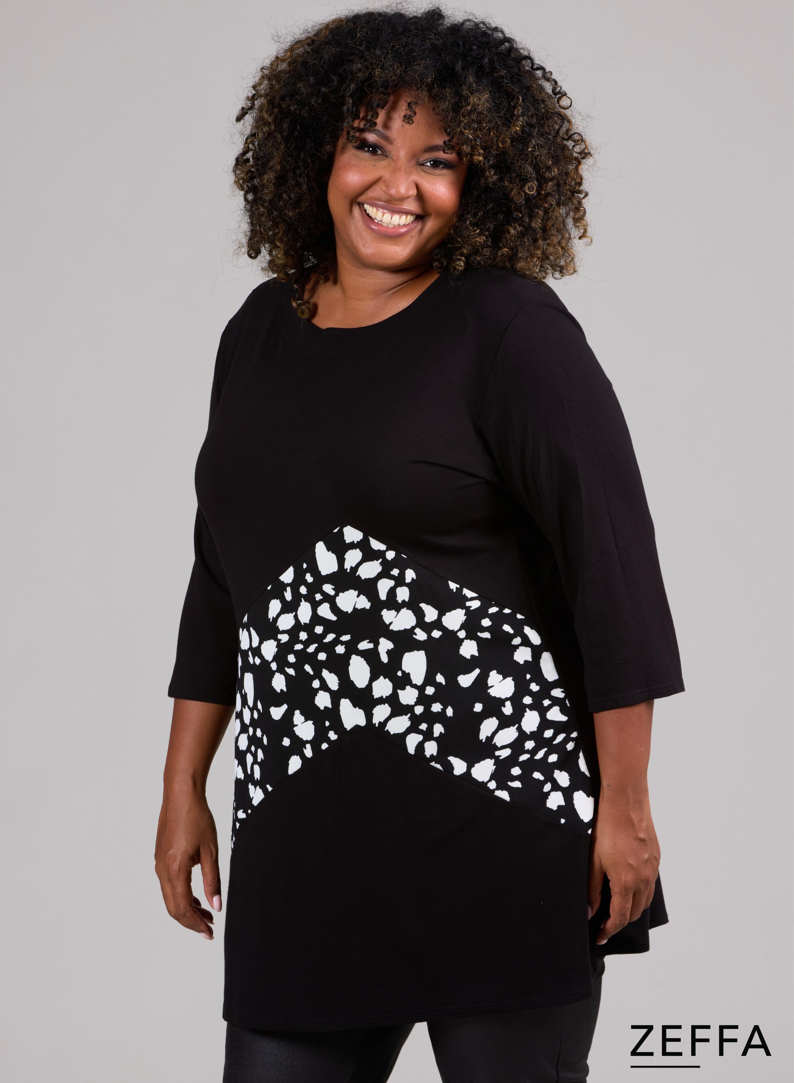 Zeffa Broad Panel Tunic Black &amp; White Animal