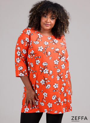 Zeffa eenvoudige tuniek met oranje bloemen