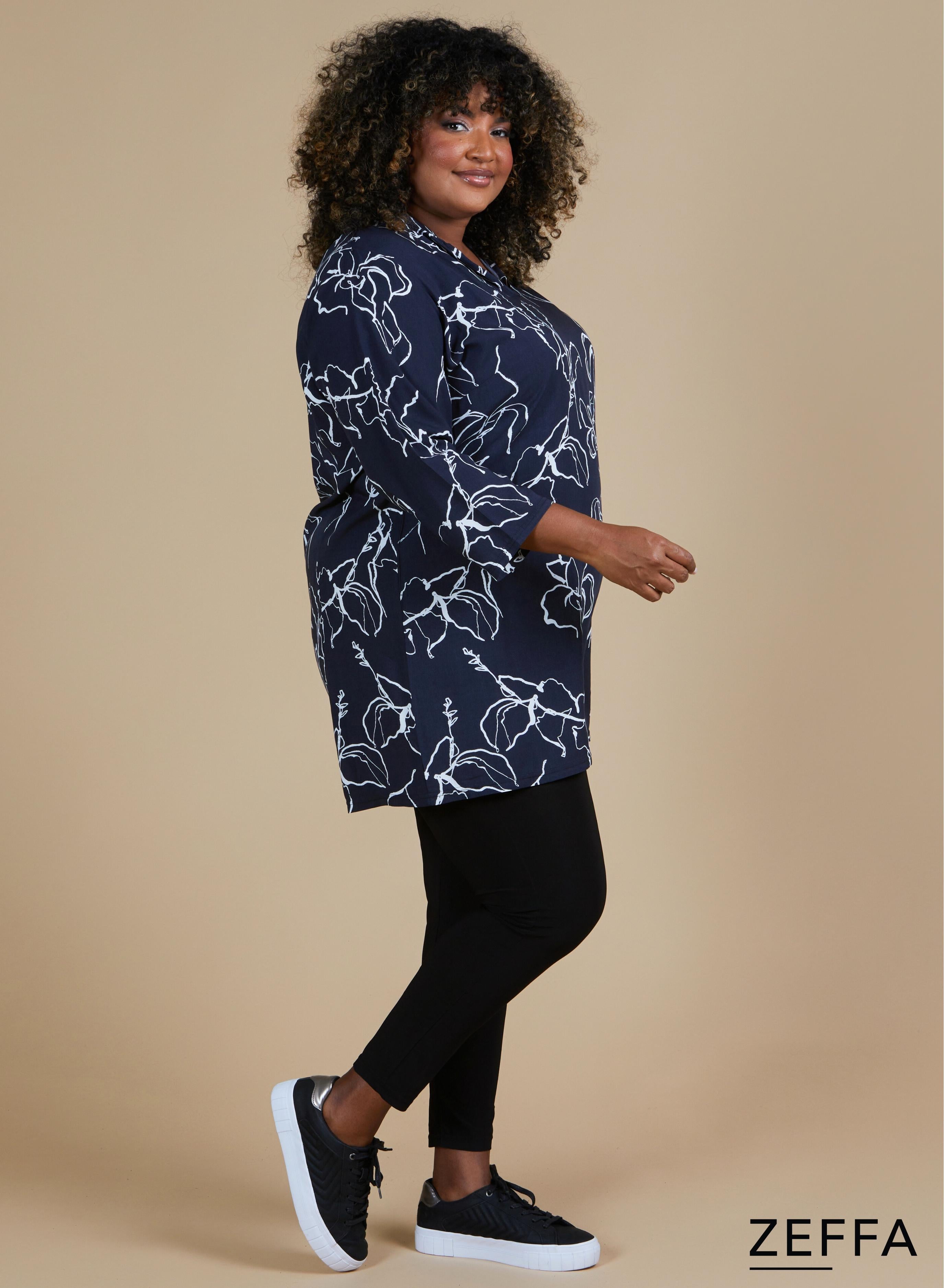 Zeffa V Shaped Tunic Thin Flower Navy