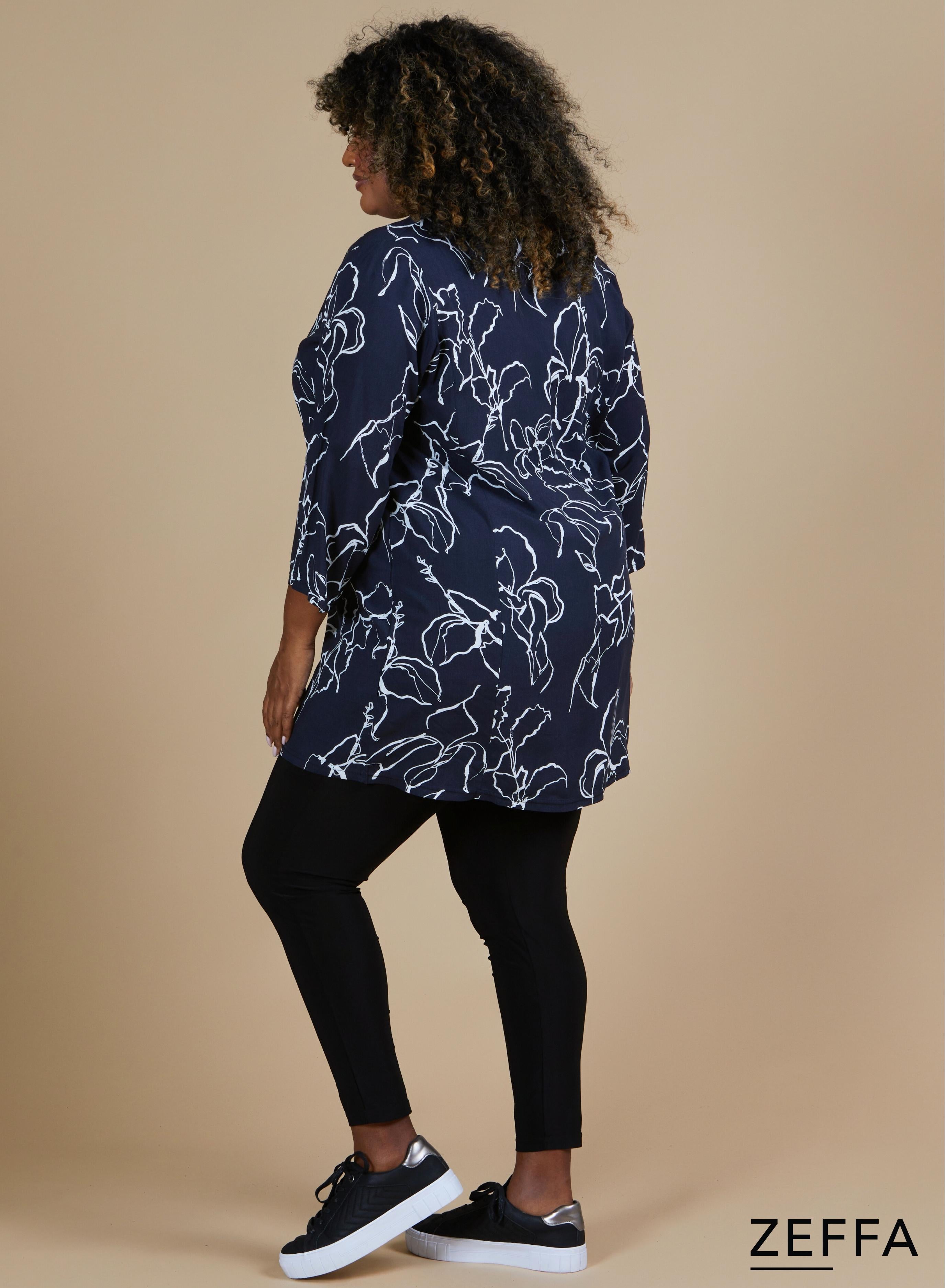 Zeffa V Shaped Tunic Thin Flower Navy
