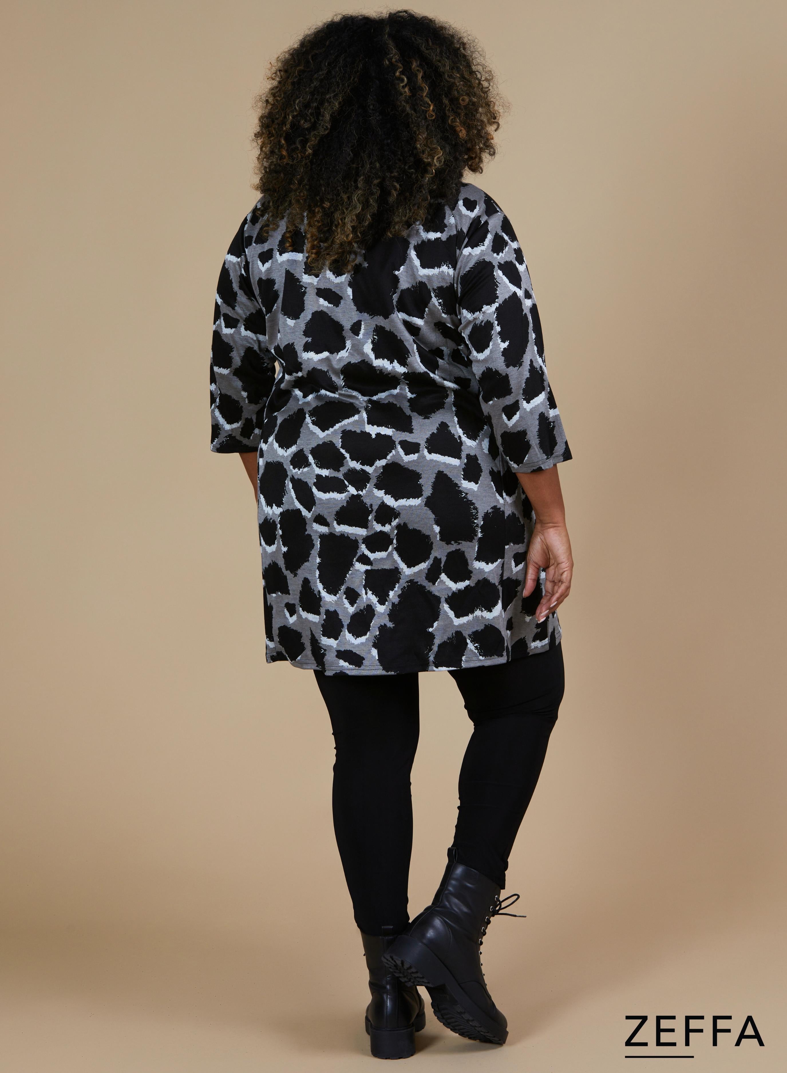 Zeffa Comfort Warm Viscose Pocket Tunic Leopard Black Grey