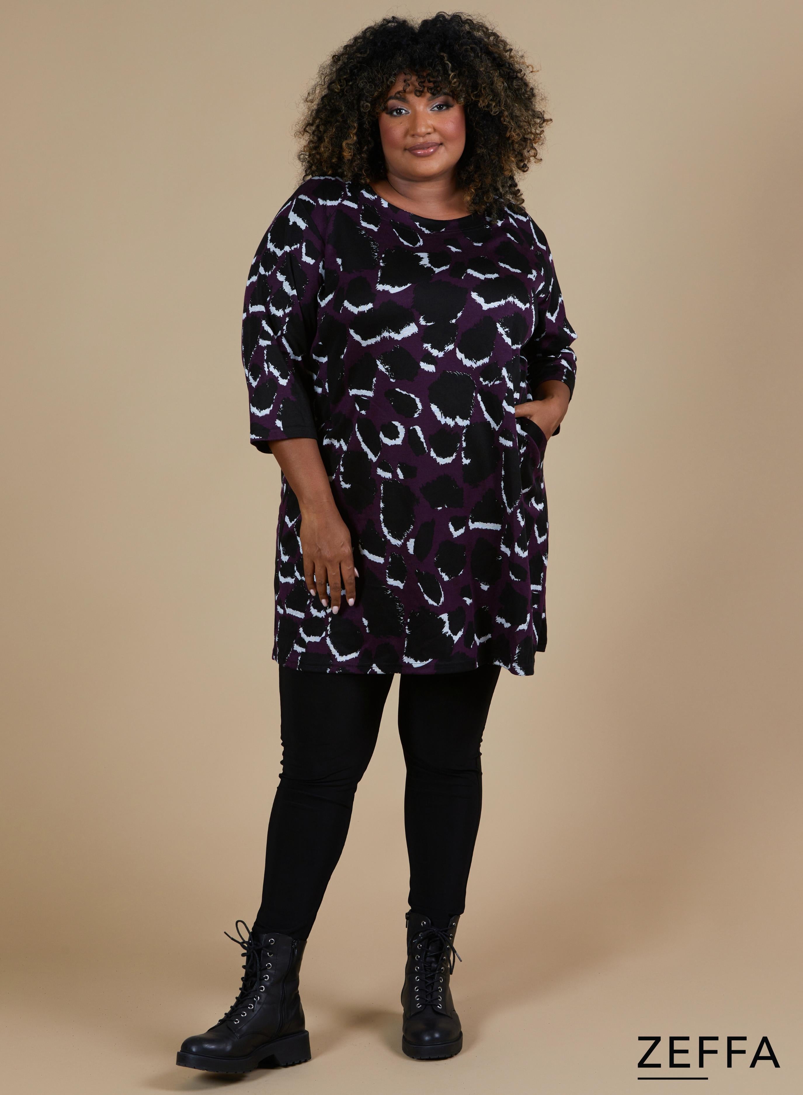 Zeffa Comfort Warm Viscose Pocket Tunic Leopard Purple
