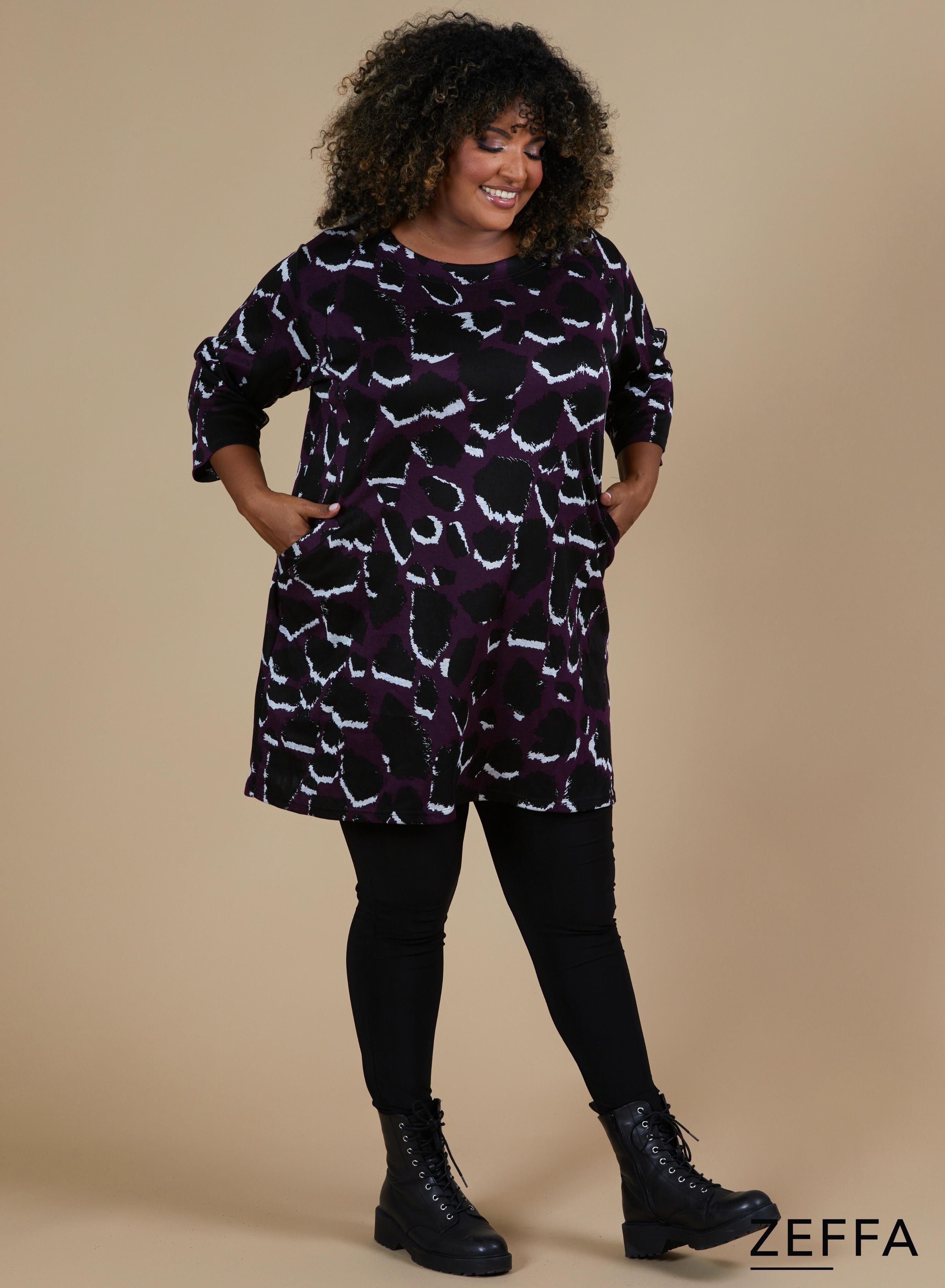 Zeffa Comfort Warm Viscose Pocket Tunic Leopard Purple
