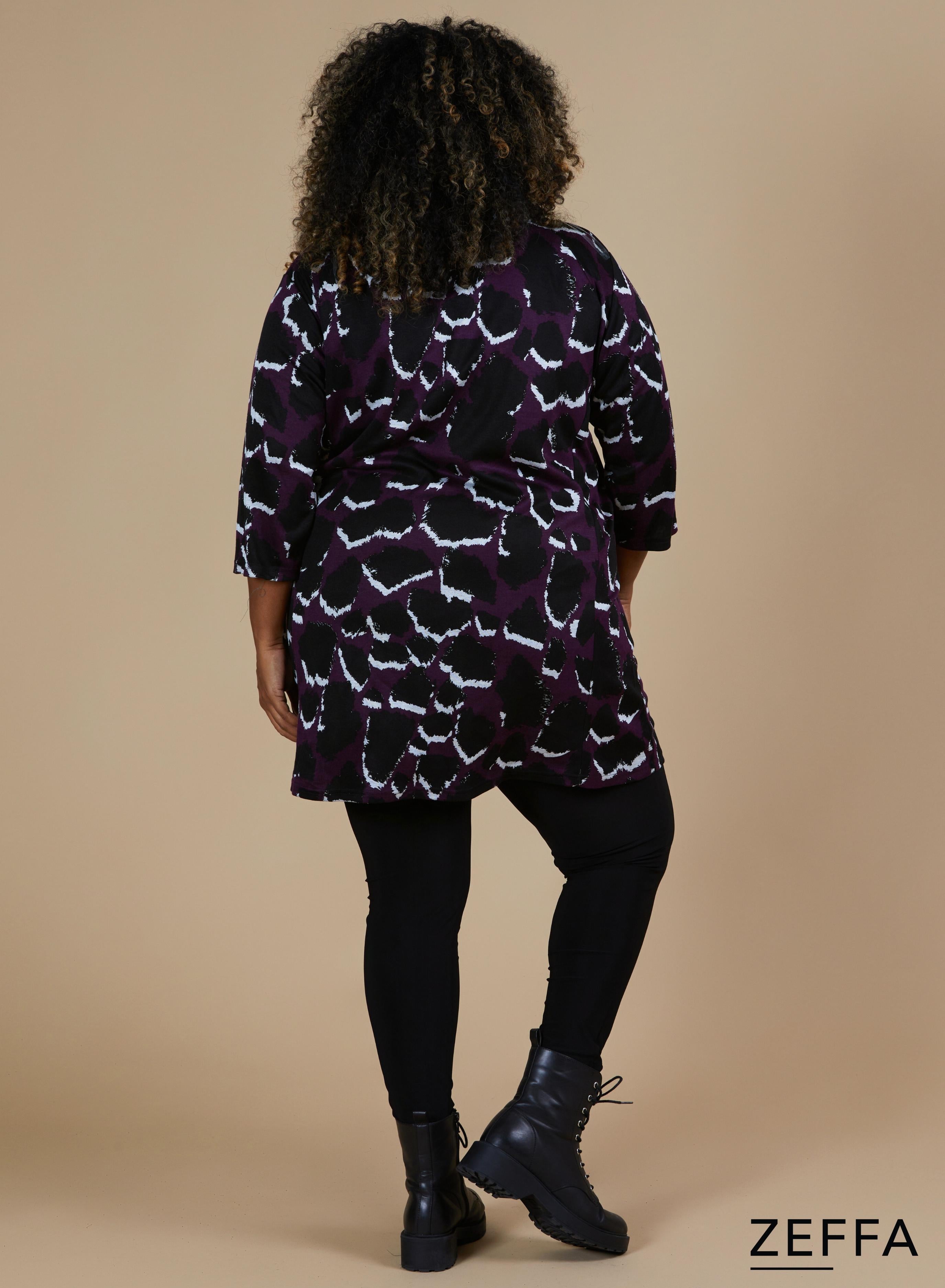 Zeffa Comfort Warm Viscose Pocket Tunic Leopard Purple
