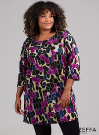 Zeffa Comfort Warm Viscose Pocket Tunic Hive Pattern Magenta
