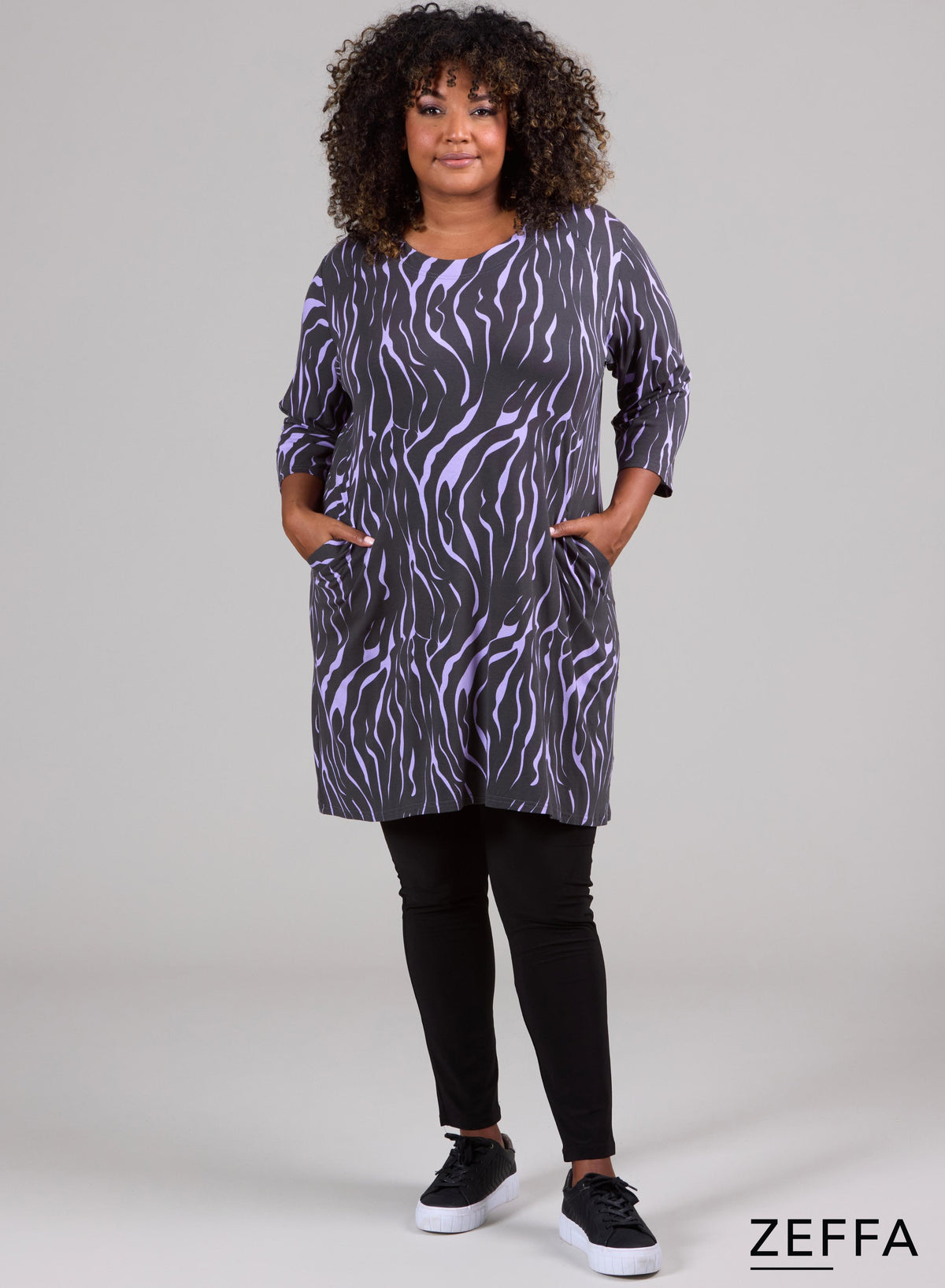 Zeffa Comfort Viscose Pocket Tunic Flames Purple