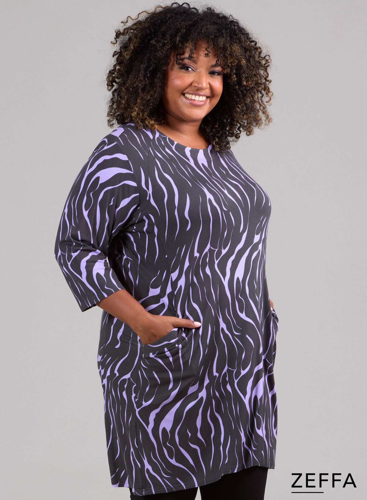 Zeffa Comfort Viscose Pocket Tunic Flames Purple