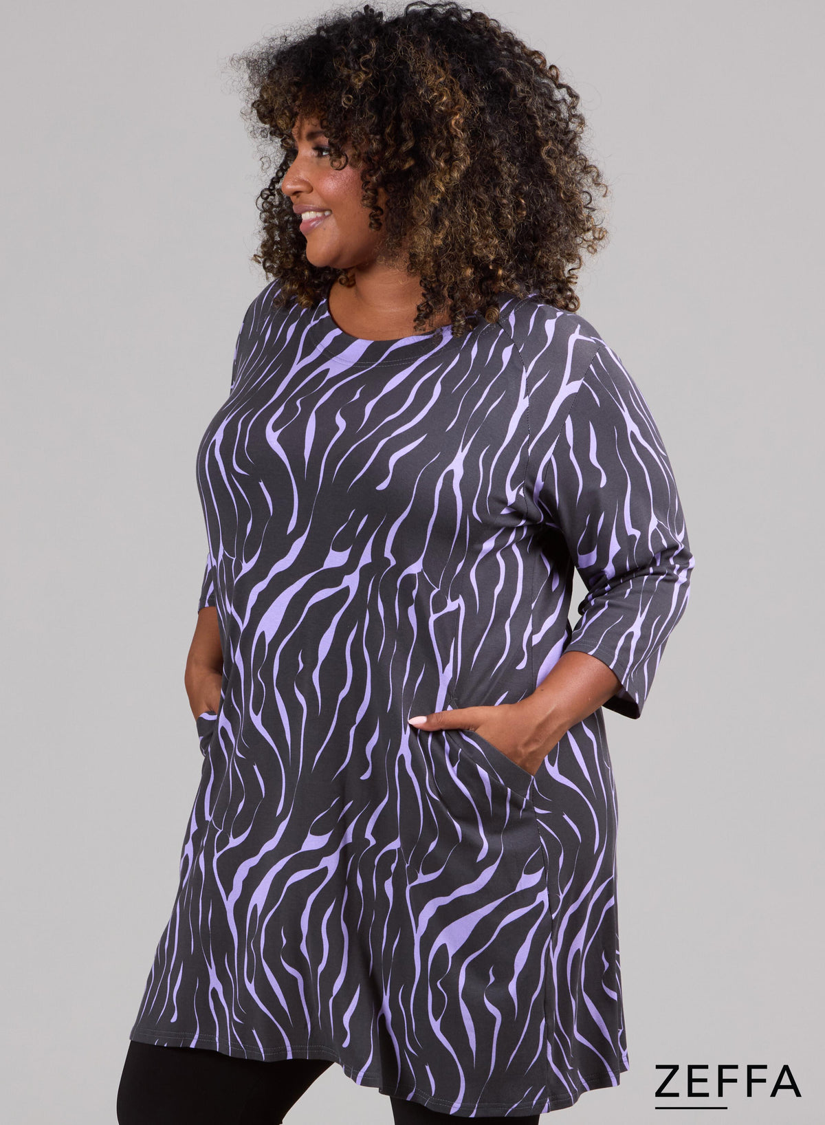 Zeffa Comfort Viscose Pocket Tunic Flames Purple