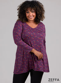 Zeffa A-Line Tunic Blocks Design Purple