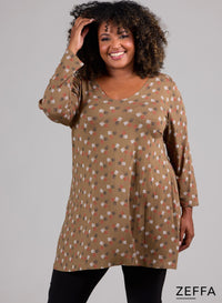 Zeffa A-Line Tunic Blocks Design Taupe