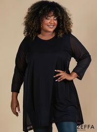 Zeffa Elegant Chiffon Mesh Tunic Black