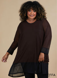 Zeffa Elegant Chiffon Mesh Tunic Brown