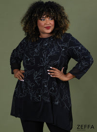 Zeffa A-line Tunic Pencil Flower Black/White