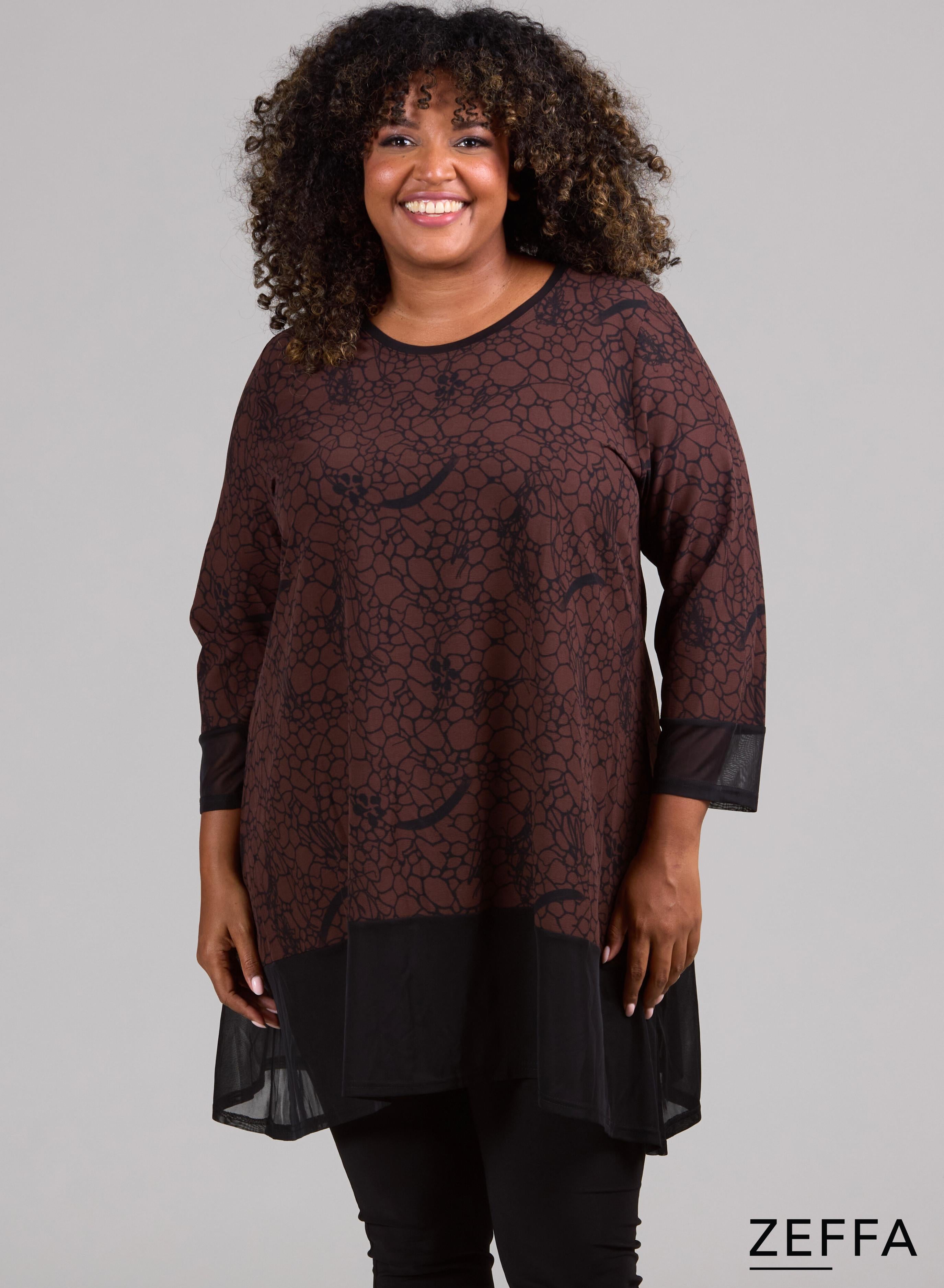Zeffa A-line Tunic Pebbles Line Design Brown