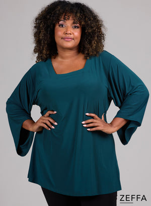 Zeffa Wide Sleeve Tunic Bottle Green