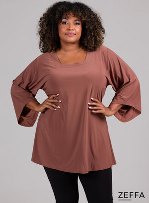 Zeffa Wide Sleeve Tunic Camel