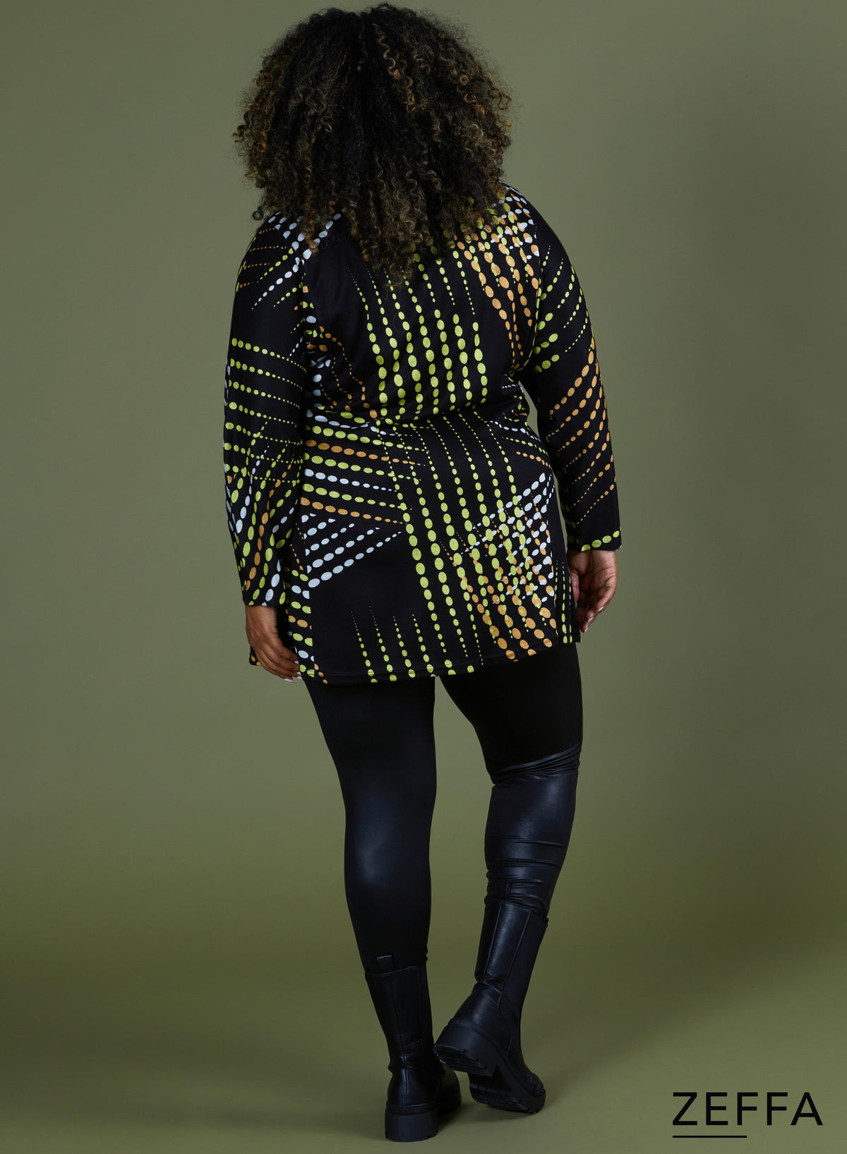 Zeffa Warm Baggy Zip Tunic Dotted Pattern Lime