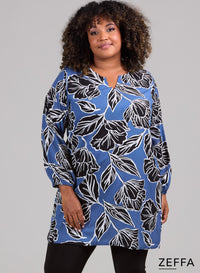 Zeffa Light Viscose Relaxed Tunic Art Flower Blue
