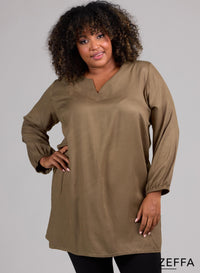 Zeffa Light Viscose Relaxed Tunic Khaki