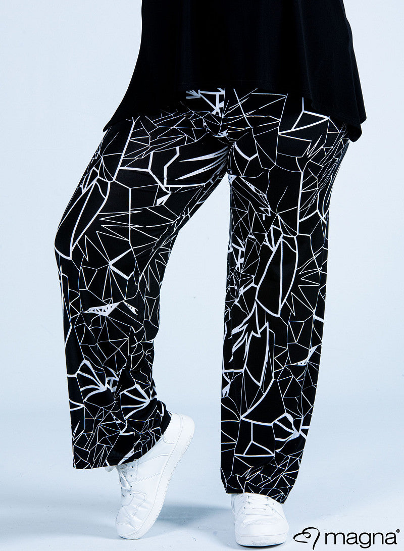 Magna Wide Leg Elastic Trouser Marble Print