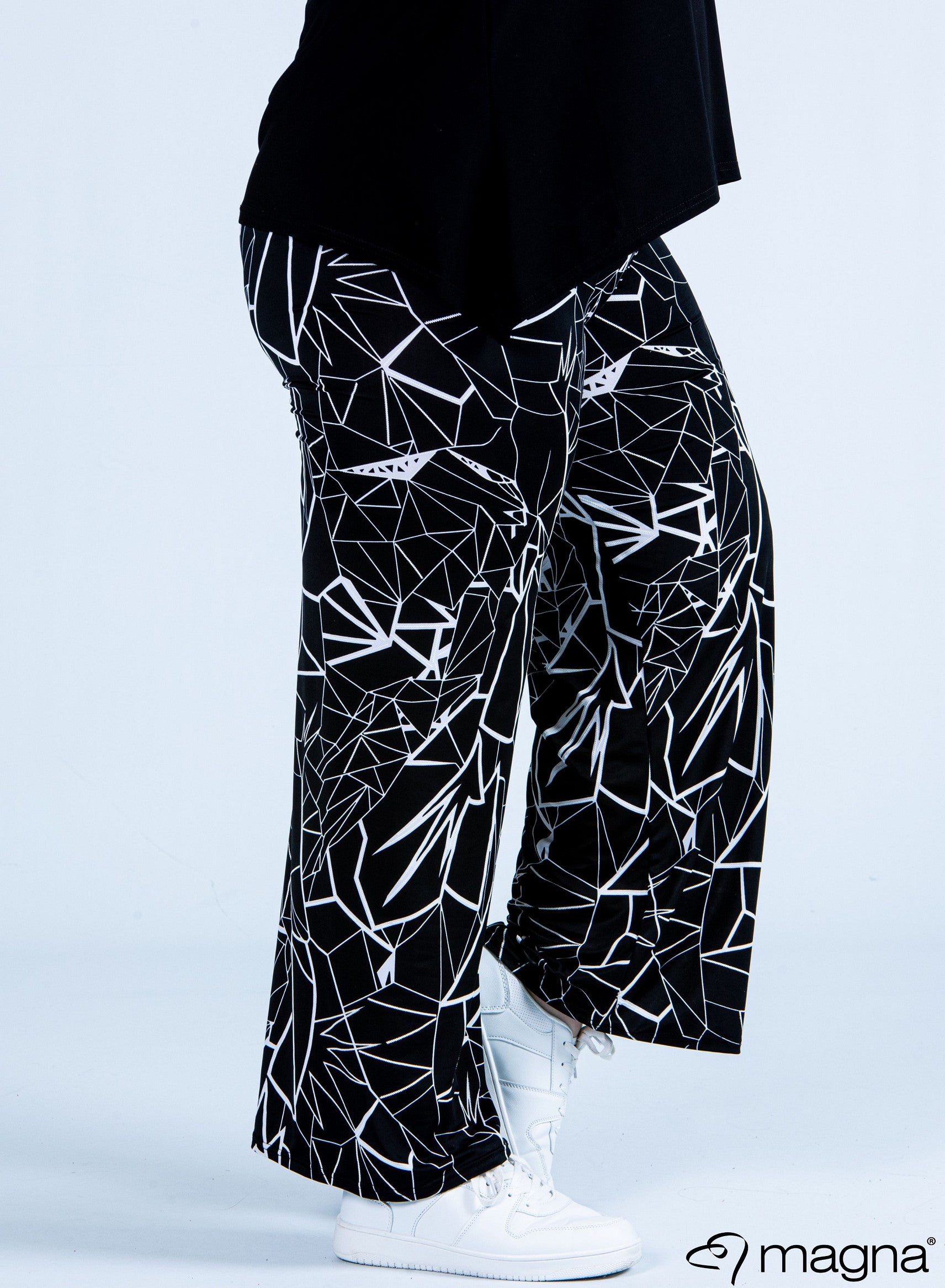 Magna Wide Leg Elastic Trouser Marble Print